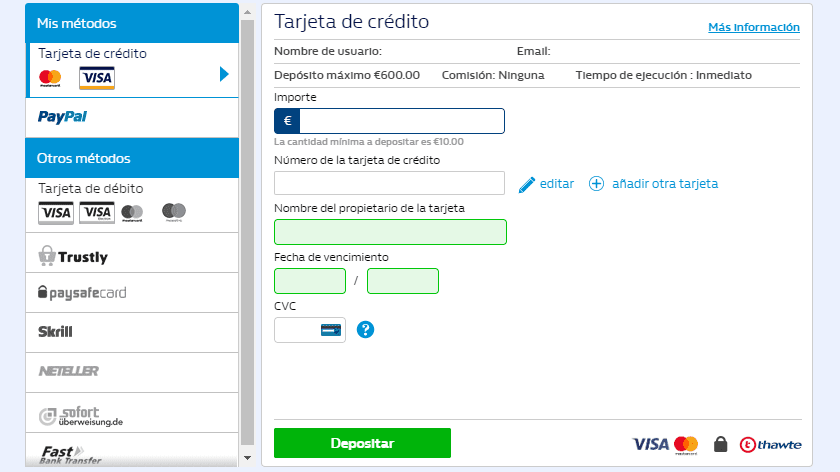 métodos de depósito y retiro