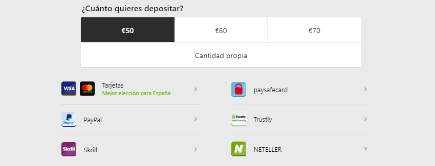metodos de pago Betway