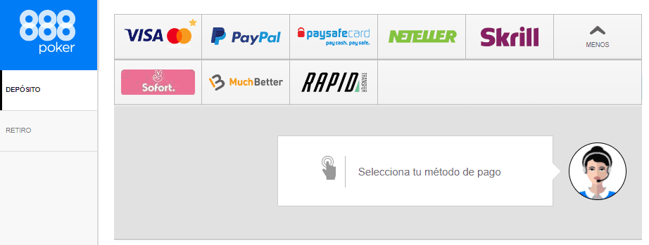 metodos de pago 888poker