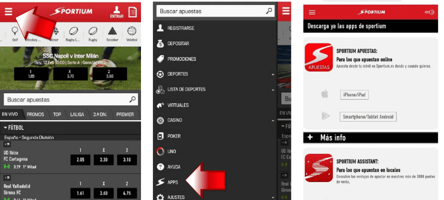 como descargar sportium app