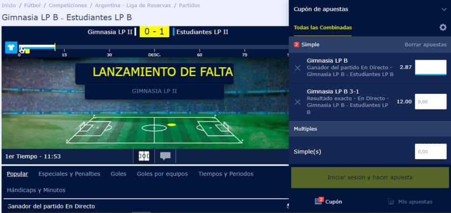 espacio de apuestas en directo