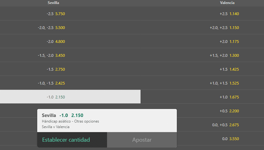 handicap asiatico -1.0
