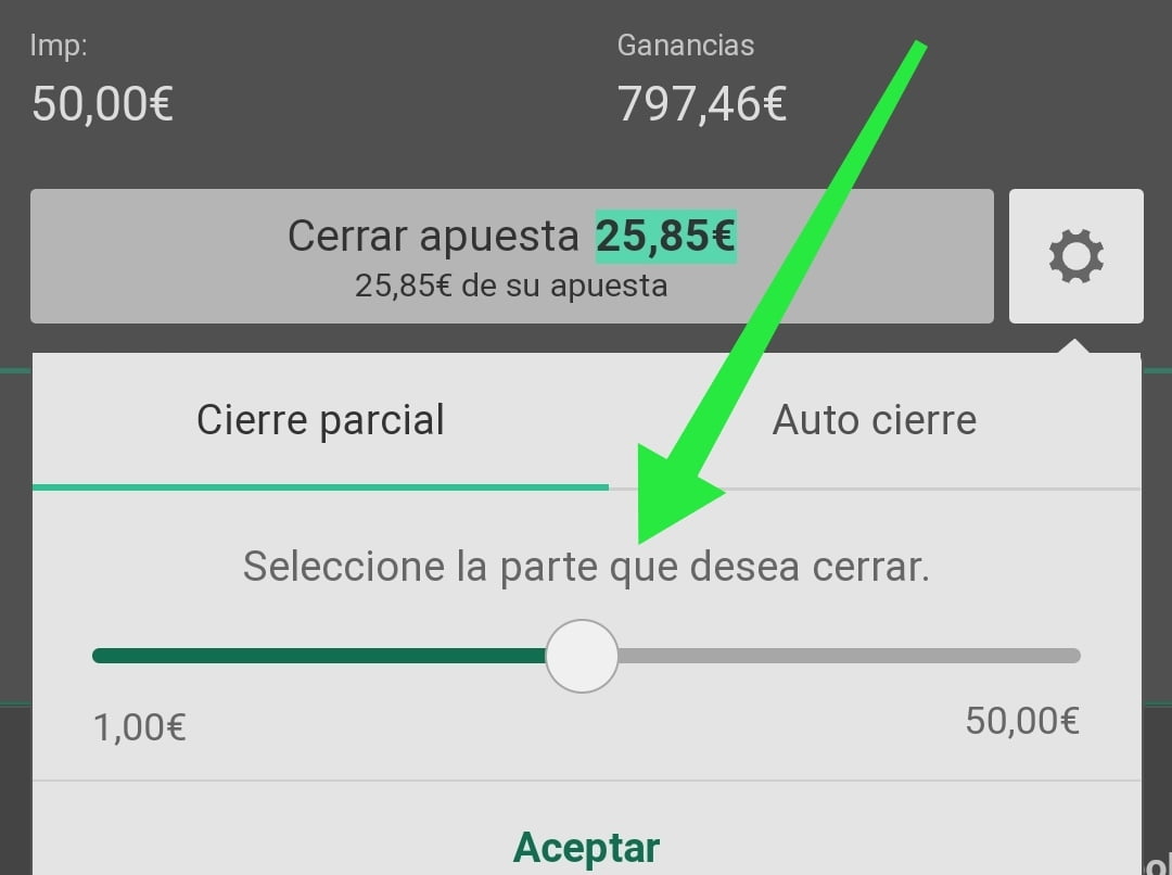 Cerrar apuesta parcial y total