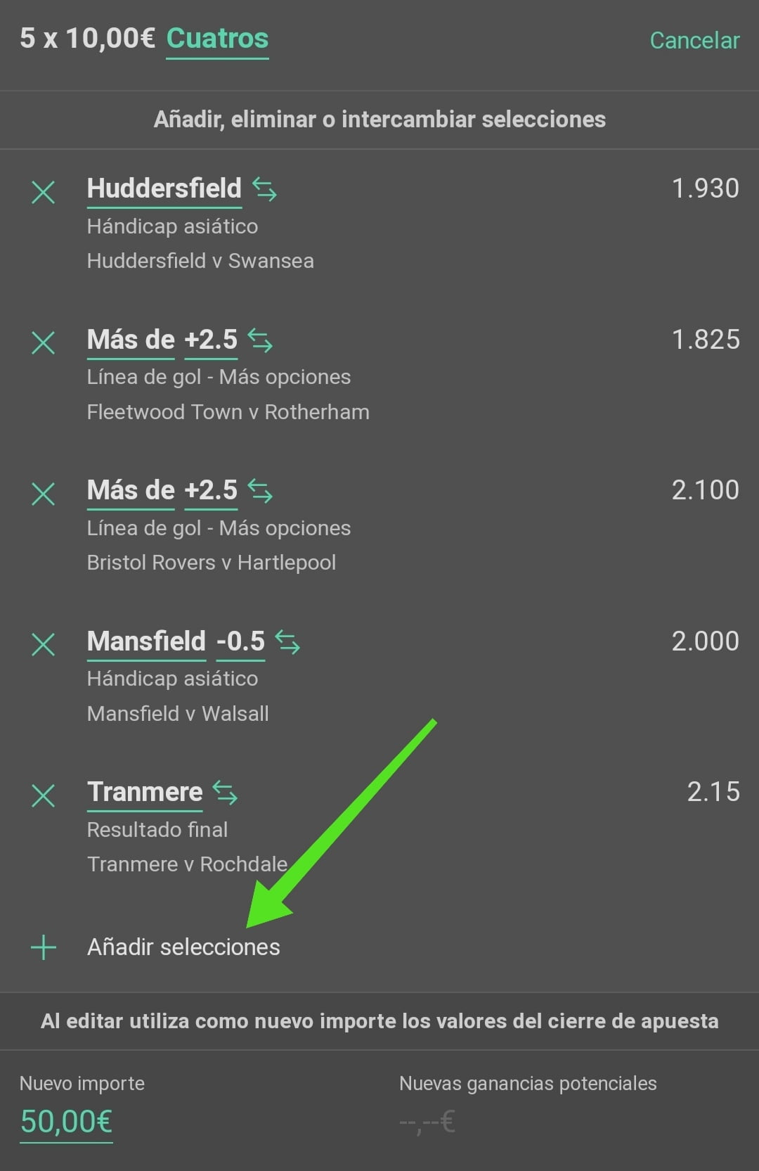 Cómo añadir una apuesta al cupón