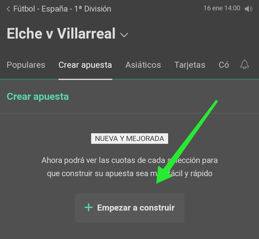 Cómo Crear apuesta en Bet365 -paso 2