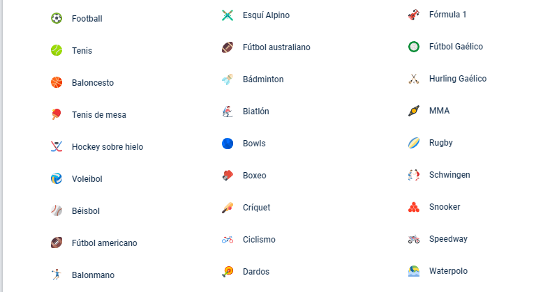 deportes disponibles