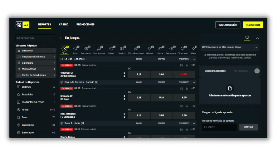 panel de apuestas en directo DAZN